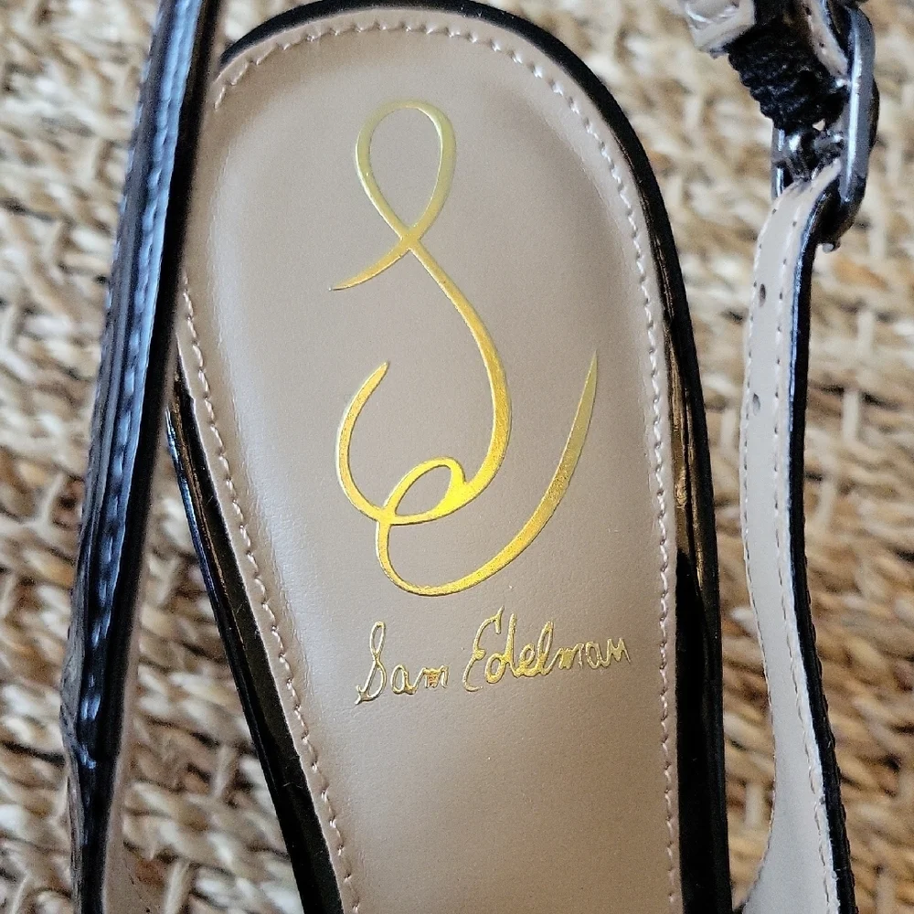 Sam Edelman Black Patent Leather Bianca Slingback Heels Size 6 - Picture 5 of 9